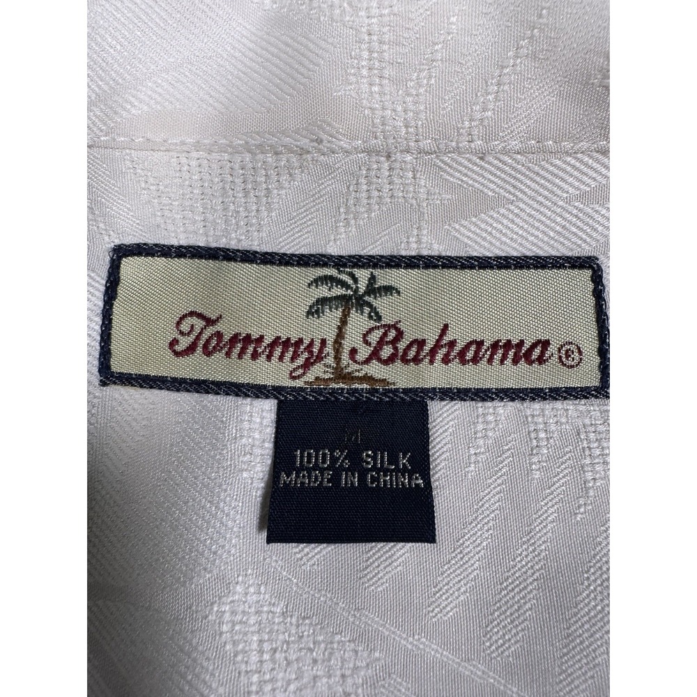 Tommy Bahama Shirt Mens L 100% Silk Ivory Tropical Jacquard Hawaiian Camp - Picture 4 of 7